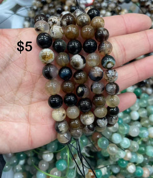 8mm black flower agate bracelet